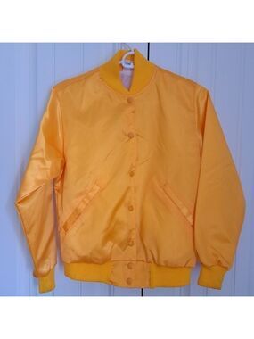 VTG BIRDIE RICHARD A LESLIE satiny jacket bright yellow snap front ladies XS